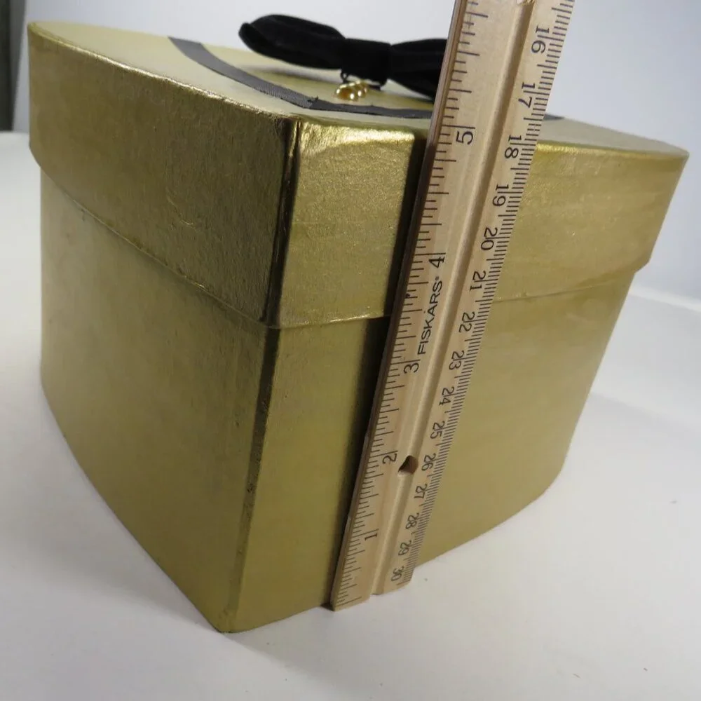 Gold Tux Heart Gift Box w velvet bow tie & pearl dots 9.5